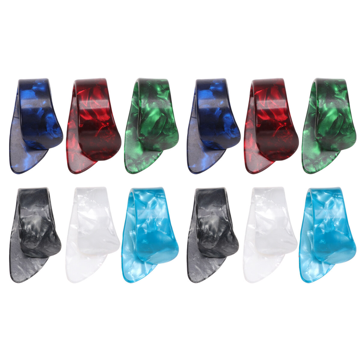 Hemoton 12pcs Thumb Finger Guitar Picks Paddles Nail Plectrums Celluloid Guitar Picks for Bass Guitar (Red/White/Black/Light Blue/Dark Blue/Green Each Color 2pcs)